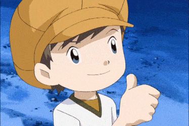 a cartoon character is giving a thumbs up