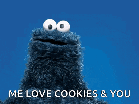 a cookie monster says " me love cookies and you "