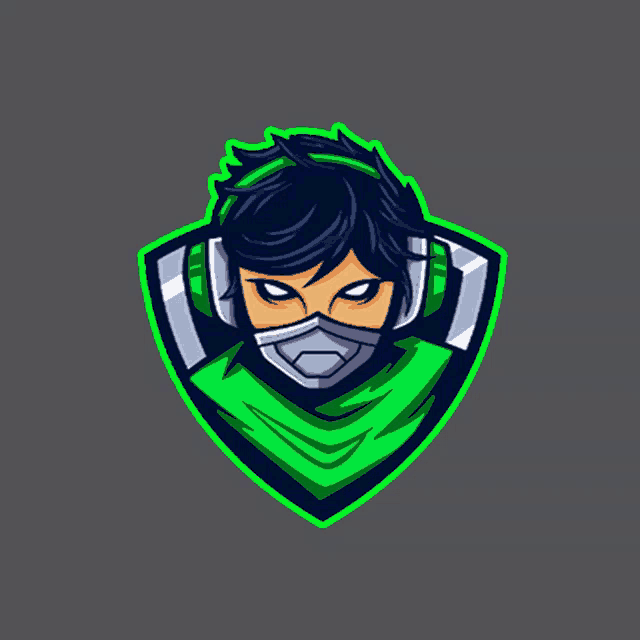 a person wearing headphones and a green mask