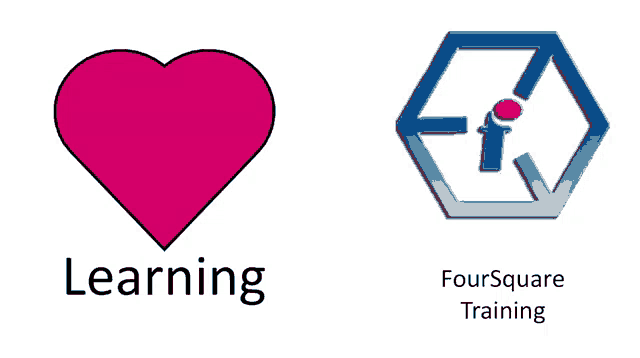 a pink heart next to a logo for learning and foursquare training