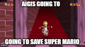 a screenshot of a video game that says ' aigis going to going to save super mario '