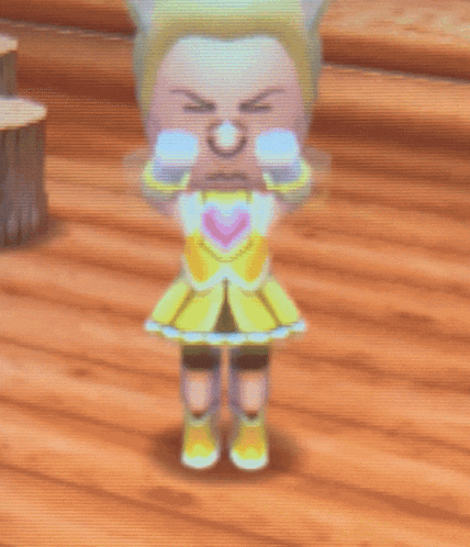a video game character with a cat ear and a yellow dress