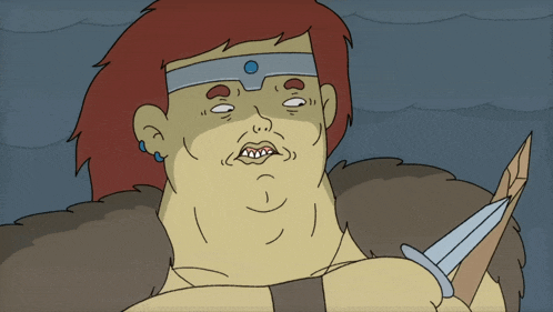 a cartoon character with a sword in his hand