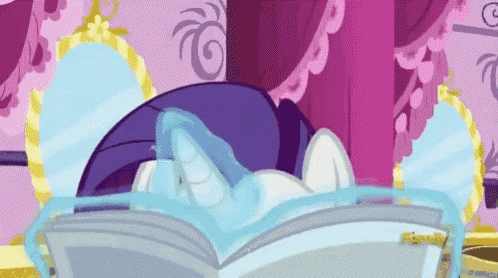 a cartoon of a pony reading a book that says family