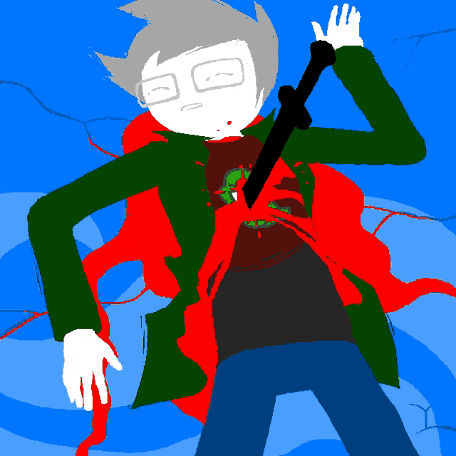 a cartoon drawing of a man with a sword in his hand