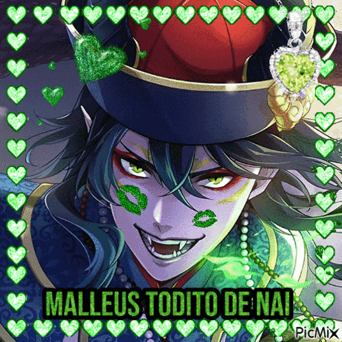 a picture of malleus todito de nai with hearts around it