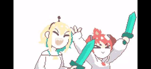 a pixel art drawing of a girl holding a sword