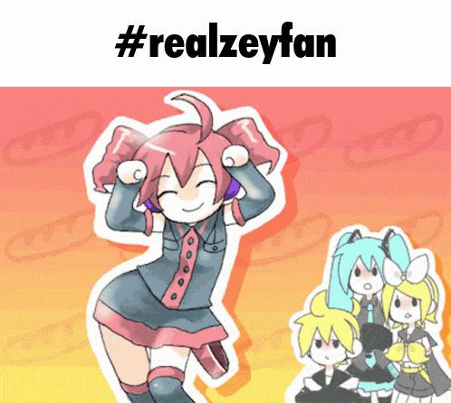 a cartoon of a girl with headphones and the words #realzeyfan above her