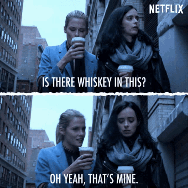 a netflix advertisement shows two women drinking coffee