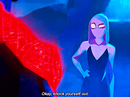 a cartoon character says okay knock yourself out in front of a red spider