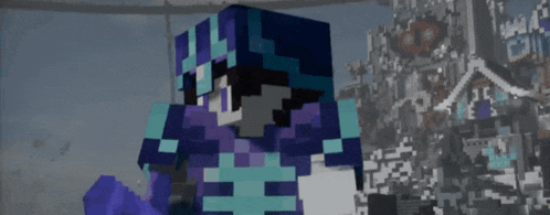a minecraft character with a purple and blue outfit