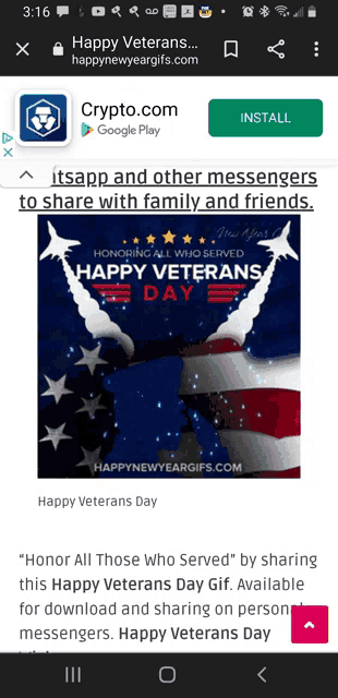 a screenshot of a happy veterans day gif from crypto.com