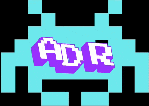 the word adr is displayed in purple and white on a blue background