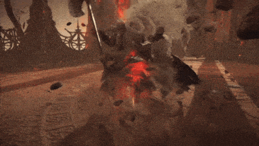 a person in a video game is being hit by a red light