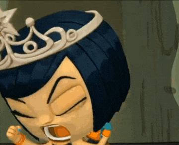 a cartoon character with a crown on her head is screaming