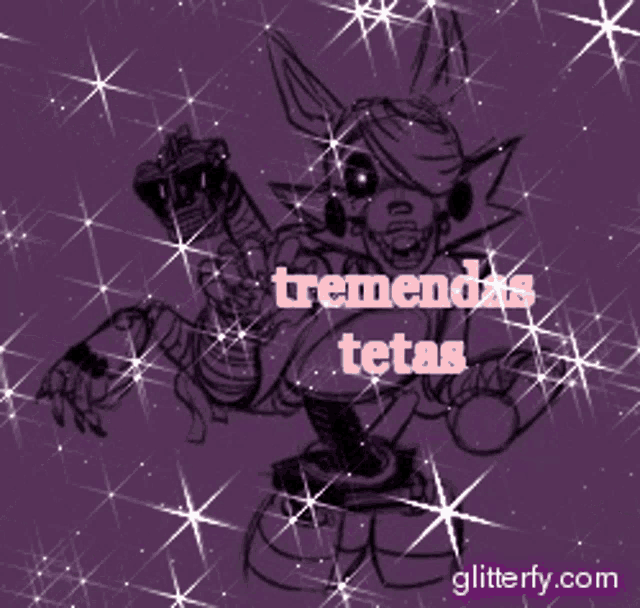 a drawing of a robot holding a gun with the words tremendas tetas above it