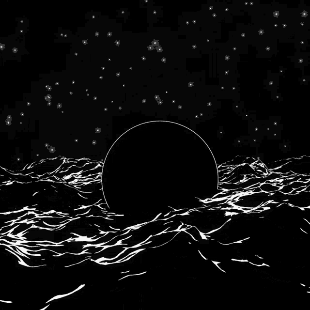 a black and white drawing of a planet in space