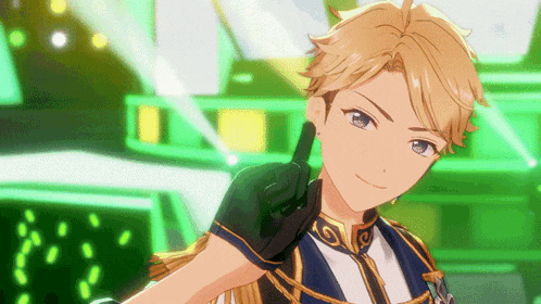 a close up of a anime character with a green background .