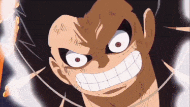 a close up of a cartoon character 's face with a huge smile on his face .