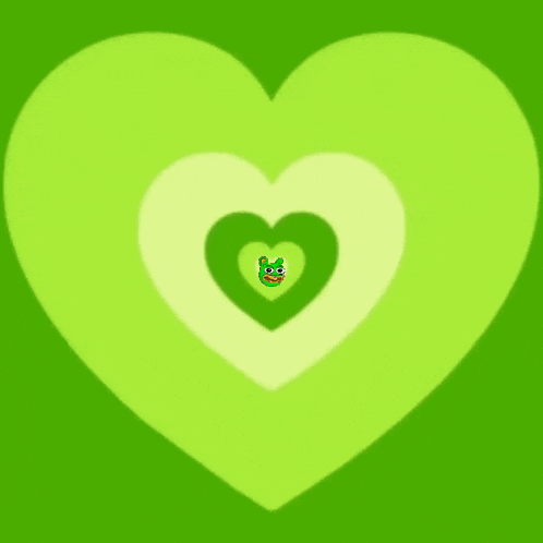 a green frog with a yellow beak and a heart behind it