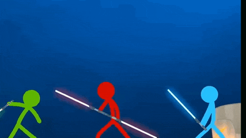 a blue background with a few cartoon characters fighting each other