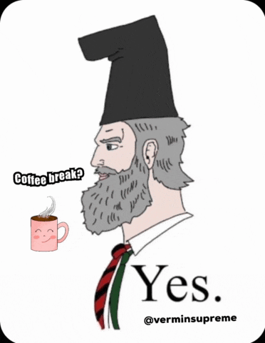 a cartoon of a man with a beard and a hat says yes