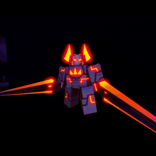 a computer generated image of a robot with glowing orange lights