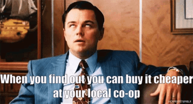 a man in a suit and tie is sitting in a chair with the caption when you find out you can buy it cheaper