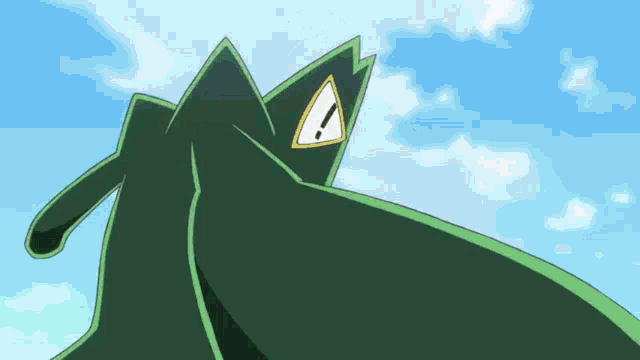 a cartoon drawing of a frog with a blue sky in the background