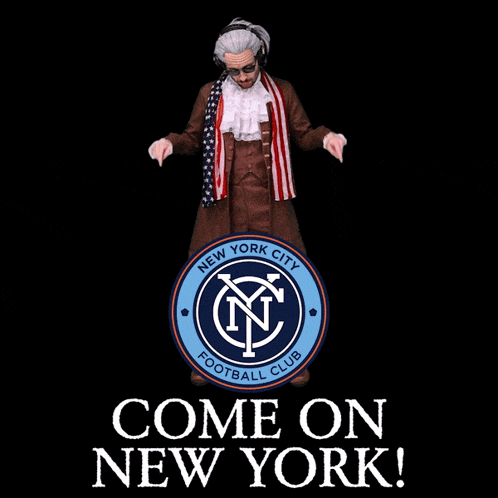 the logo for the new york city football club is blue and white