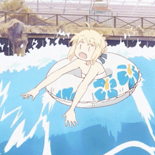a cartoon of a girl in a life preserver in a pool