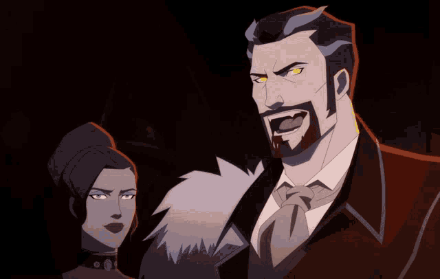 a cartoon of a man with a woman standing next to him