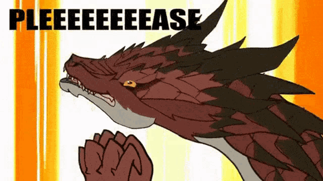 a cartoon drawing of a dragon with the words pleeeeeeease above it