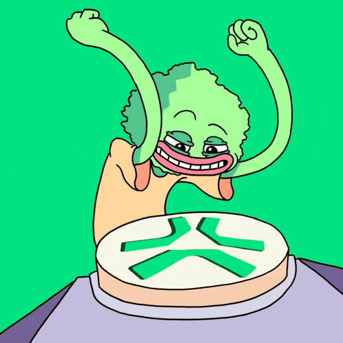 a cartoon drawing of a green monster pressing a button