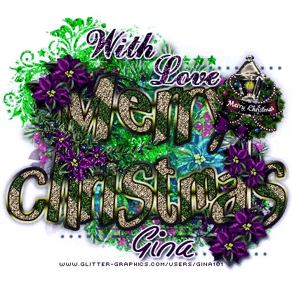 a merry christmas greeting card with purple and green flowers