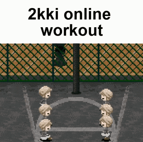 a pixel art of a basketball game with the words 2kki online workout