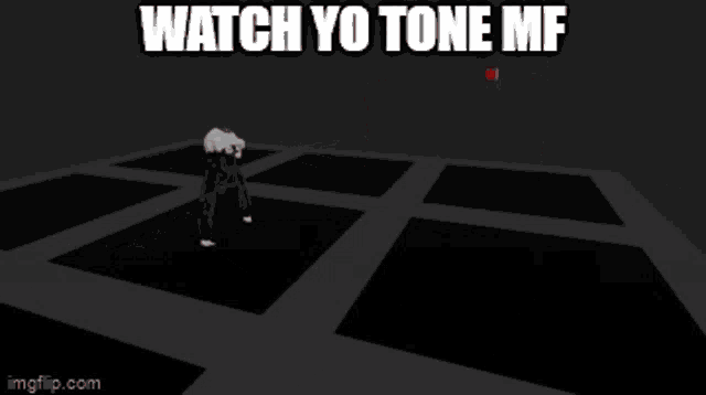 a red cube with the words " watch yo tone mf " above it