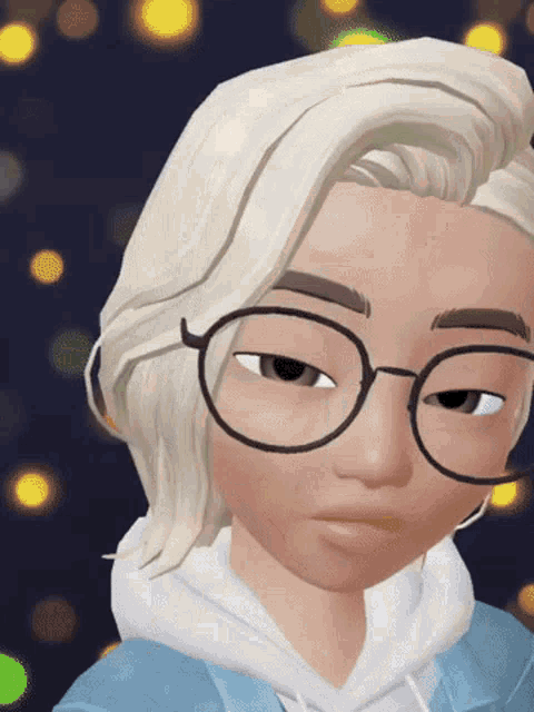a cartoon character wearing glasses and a blue shirt