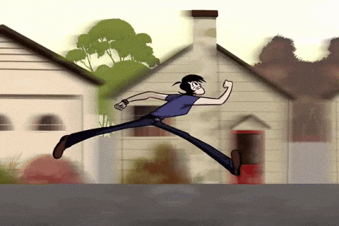 a cartoon drawing of a man jumping in the air