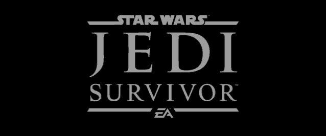 the logo for star wars jedi survivor is a black background with white text .