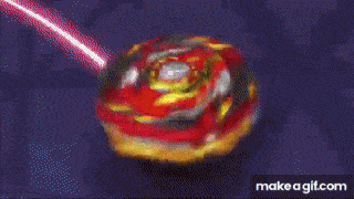 a close up of a spinning top with a flame coming out of it on a black background .