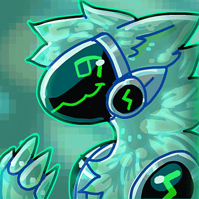 a drawing of a robot with headphones and a lightning bolt
