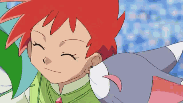 a cartoon character with red hair is smiling with a cat behind her