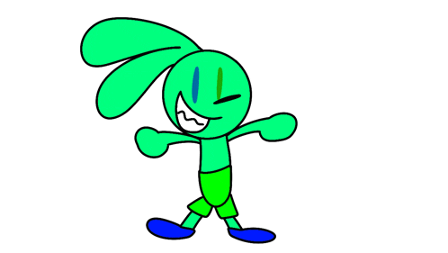a green cartoon character is walking with his arms outstretched