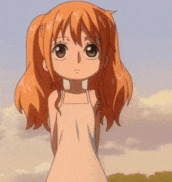 a girl with orange hair and a white dress
