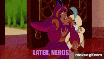 a cartoon character says " later nerds " in front of another character