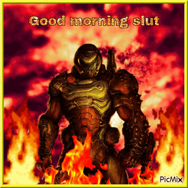 a picture of a video game character with the words good morning slut