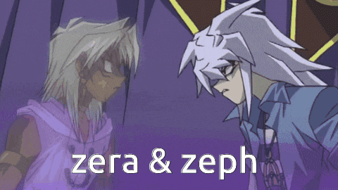 a cartoon character with the words " zera & zeph " written on the bottom