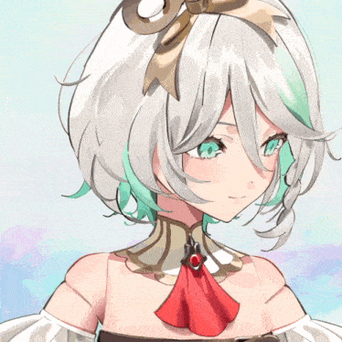 a drawing of a girl with white and green hair