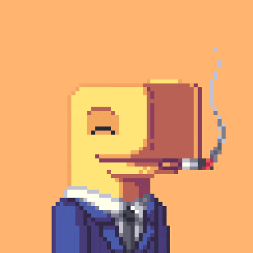 a pixel art drawing of a man in a suit smoking a cigar